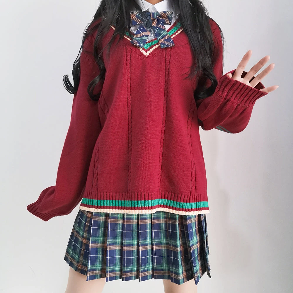 Juwas Chic Red School Girl Knitted Vest Sweater 3 Juwas Chic Red School Girl Knitted Vest Sweater