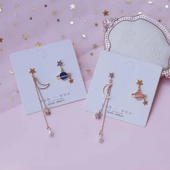 Juwas Chic Moon And Stars Ear Danglers