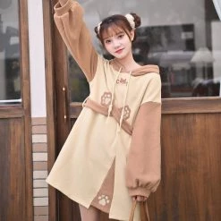 Juwas NEW ARRIVAL Cute Kitty Paw Hoodie Dress