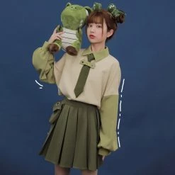 Juwas Cute Khaki Zoo Keeper Costume Shirt And Skirt