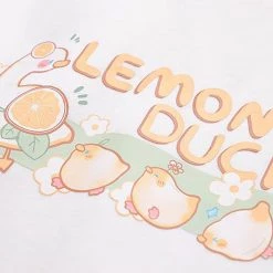 Juwas Cute Lemon Duck Print Pocket Hoodie