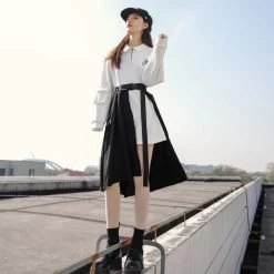 Juwas NEW ARRIVAL Cross Detail Chic Polo Tops Dress With Wrap On Skirt