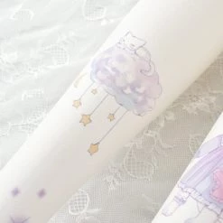 Juwas Kawaii Dreamy Cat Ink Print Over The Knee Socks CLOTHING