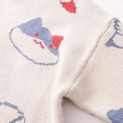 Juwas Kitty Print Round Collar Loose Sweater NEW ARRIVAL