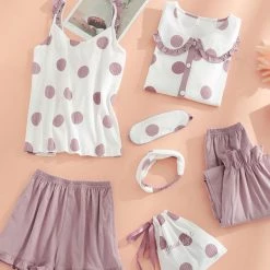 Juwas Kawaii Lavender Polka Dots Sleepwear Set
