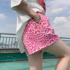 Juwas Leopard Print Loose Denim Shorts 15 Juwas Leopard Print Loose Denim Shorts