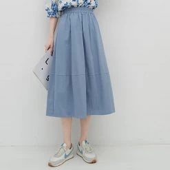 Juwas NEW ARRIVAL Pure Color Casual Cotton A-line Skirt