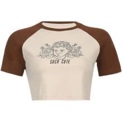 Juwas Vintage Angel Print Round Collar Short T-shirt NEW ARRIVAL