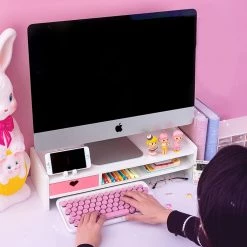 Juwas Kawaii Hearts Pink Wooden Desk Organizer