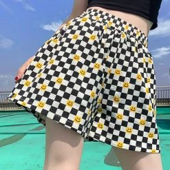 Juwas Smile Plaid High Waist Shorts