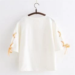 Juwas.com Online Store NEW ARRIVAL Kawaii Girls' Corgi Print Laced Sleeves Soft T-shirt Top