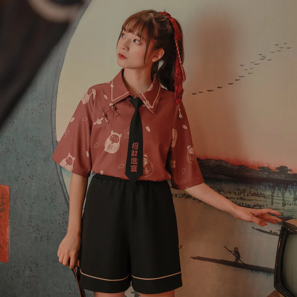 Juwas Kawaii Japanese Lucky Cat Printed Top Short NEW ARRIVAL 6 Juwas Kawaii Japanese Lucky Cat Printed Top Short NEW ARRIVAL