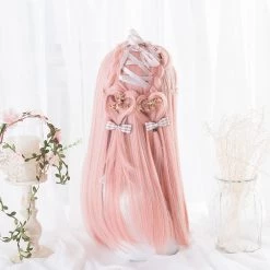 Juwas Candy Pink Long Straight Bangs Cosplay Wig