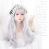 Juwas Lolita Gray White Bang Long Curly Wig
