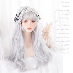 Juwas Lolita Gray White Bang Long Curly Wig