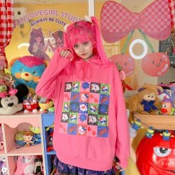 Juwas CLOTHING Harajuku Cartoon Print Long Sleeve Loose Hoodie