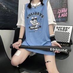 Juwas Bear Letters Print Round Collar Sleeveless Streetwear Vest NEW ARRIVAL