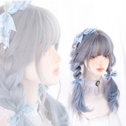 Juwas Fashion & Beauty Ash Gray Curly Air Bangs Medium Wigs