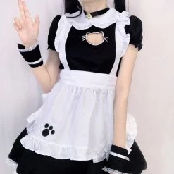 Juwas NEW ARRIVAL Chic Maid Cosplay Cat Paw Hollow Out Mini Dress