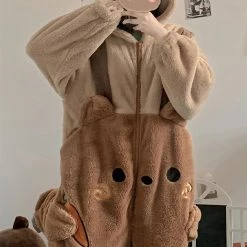 Juwas Brown Bear Hoodie Oversize Pajama Dress