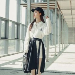 Juwas NEW ARRIVAL Cross Detail Chic Polo Tops Dress With Wrap On Skirt