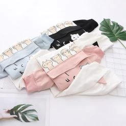 Juwas Cartoon Cat Japanese Letter Print Hoodie
