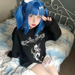 Juwas Gothic Harajuku Print Black Sweater NEW ARRIVAL