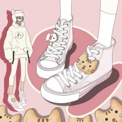 Juwas Kawaii Fishy And Kitty Canvas Sneakers