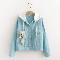 Juwas Bear Doll Pocket Denim Jacket