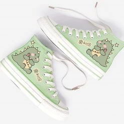 Juwas Cute Cartoon Green Little Dinosaur Canvas Sneaker 12 Juwas Cute Cartoon Green Little Dinosaur Canvas Sneaker