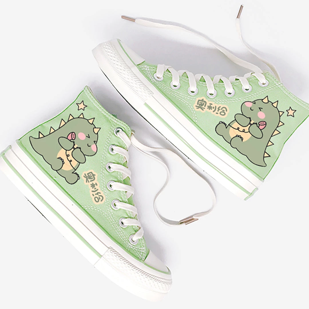 Juwas Cute Cartoon Green Little Dinosaur Canvas Sneaker 7 Juwas Cute Cartoon Green Little Dinosaur Canvas Sneaker