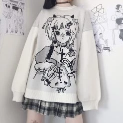 Juwas NEW ARRIVAL Harajuku Anime Print Oversize Sweatshirt