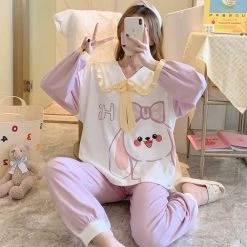 Juwas NEW ARRIVAL Cute Cartoon Rabbit Print Pajamas Set