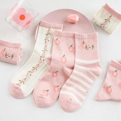 Juwas Sweet Fruits Pink And Yellow Ankle Socks- 3 Pairs CLOTHING