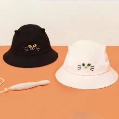 Juwas NEW ARRIVAL Cute Cat Embroidery Bucket Hat