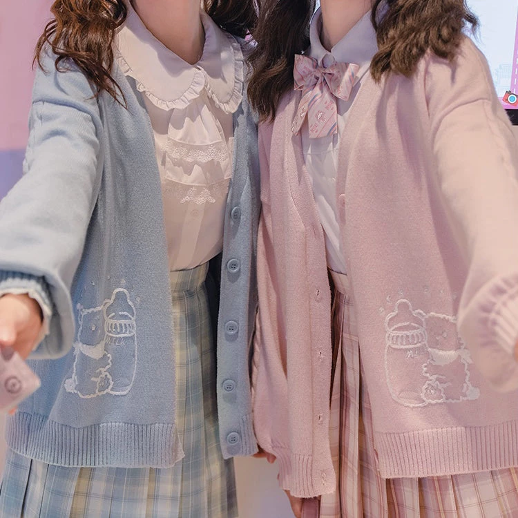 Juwas Kawaii Milk Bear Print Pastel Cardigan NEW ARRIVAL 3 Juwas Kawaii Milk Bear Print Pastel Cardigan NEW ARRIVAL