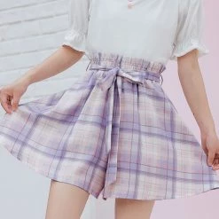 Juwas NEW ARRIVAL Kawaii Plaid Waist Wrap Shorts