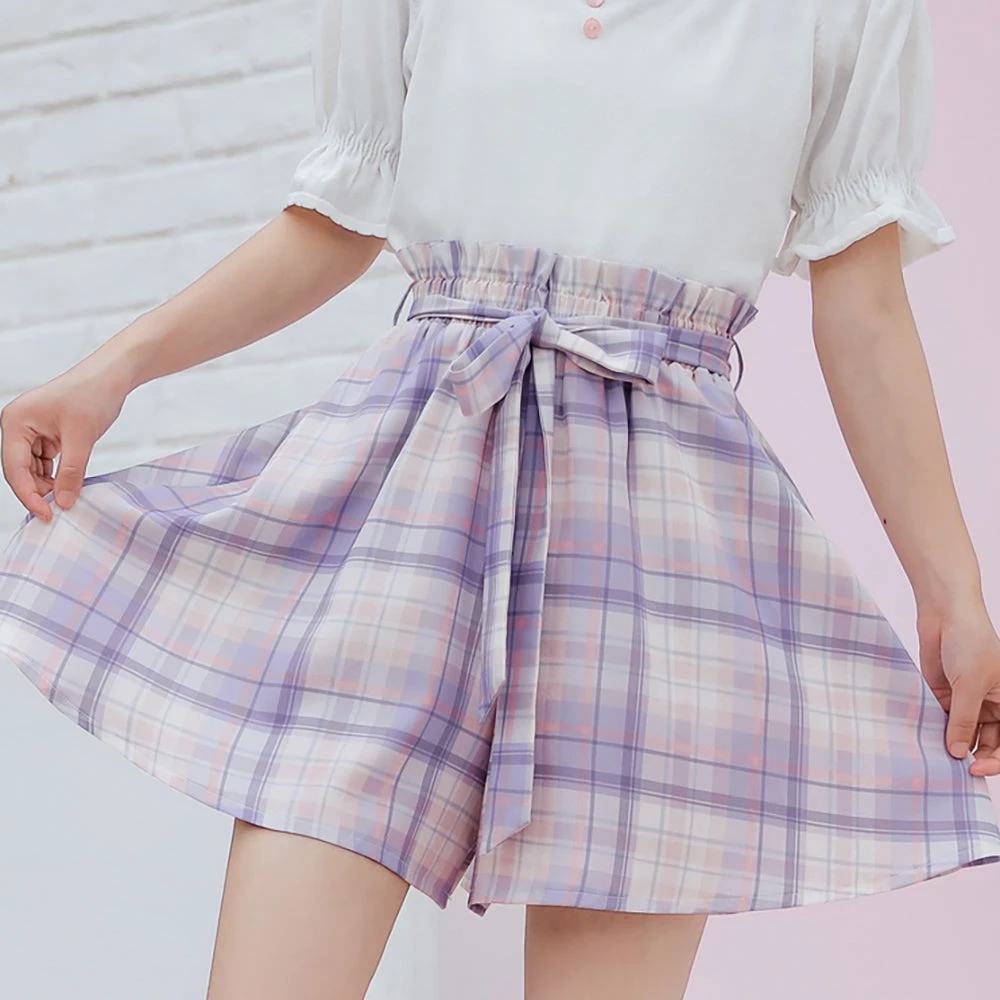 Juwas NEW ARRIVAL Kawaii Plaid Waist Wrap Shorts 3 Juwas NEW ARRIVAL Kawaii Plaid Waist Wrap Shorts