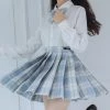 Juwas Kawaii School Girl Blue Plaid JK Skirts
