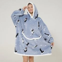 Juwas Dog Print Oversize Pocket Warm Pajamas Sweatshirt CLOTHING