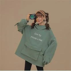 Juwas Frog Zipper Pocket Oversize Hoodie