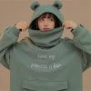 Juwas Frog Zipper Pocket Oversize Hoodie
