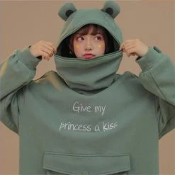 Juwas Frog Zipper Pocket Oversize Hoodie