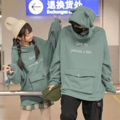 Juwas Frog Zipper Pocket Oversize Hoodie