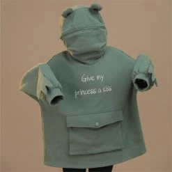 Juwas Frog Zipper Pocket Oversize Hoodie