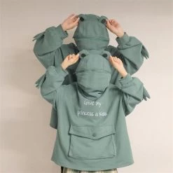 Juwas Frog Zipper Pocket Oversize Hoodie