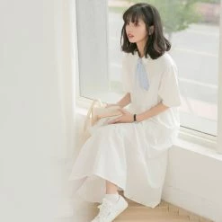 Juwas Kawaii Japanese Cream White Long Maxi Dress