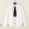 Juwas.com Online Store Kawaii Cat Tie Wooden Buckle Long Sleeve Shirt