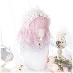 Juwas Harajuku Pastel Pink Curly Short Wig NEW ARRIVAL