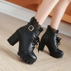 Juwas.com Online Store White Black Lace Up Ankle Boots NEW ARRIVAL